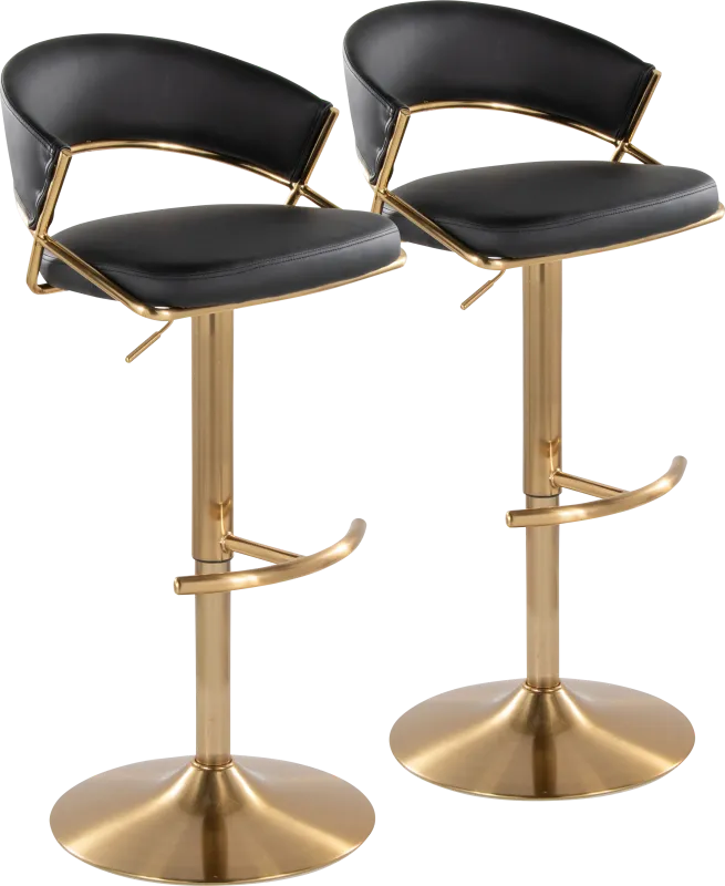 Harborson II Black Adjustable Swivel Barstool, Set of 2