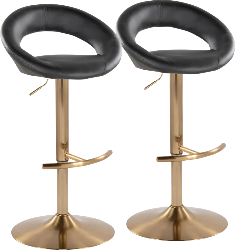 Shallowe I Black Adjustable Swivel Barstool, Set of 2