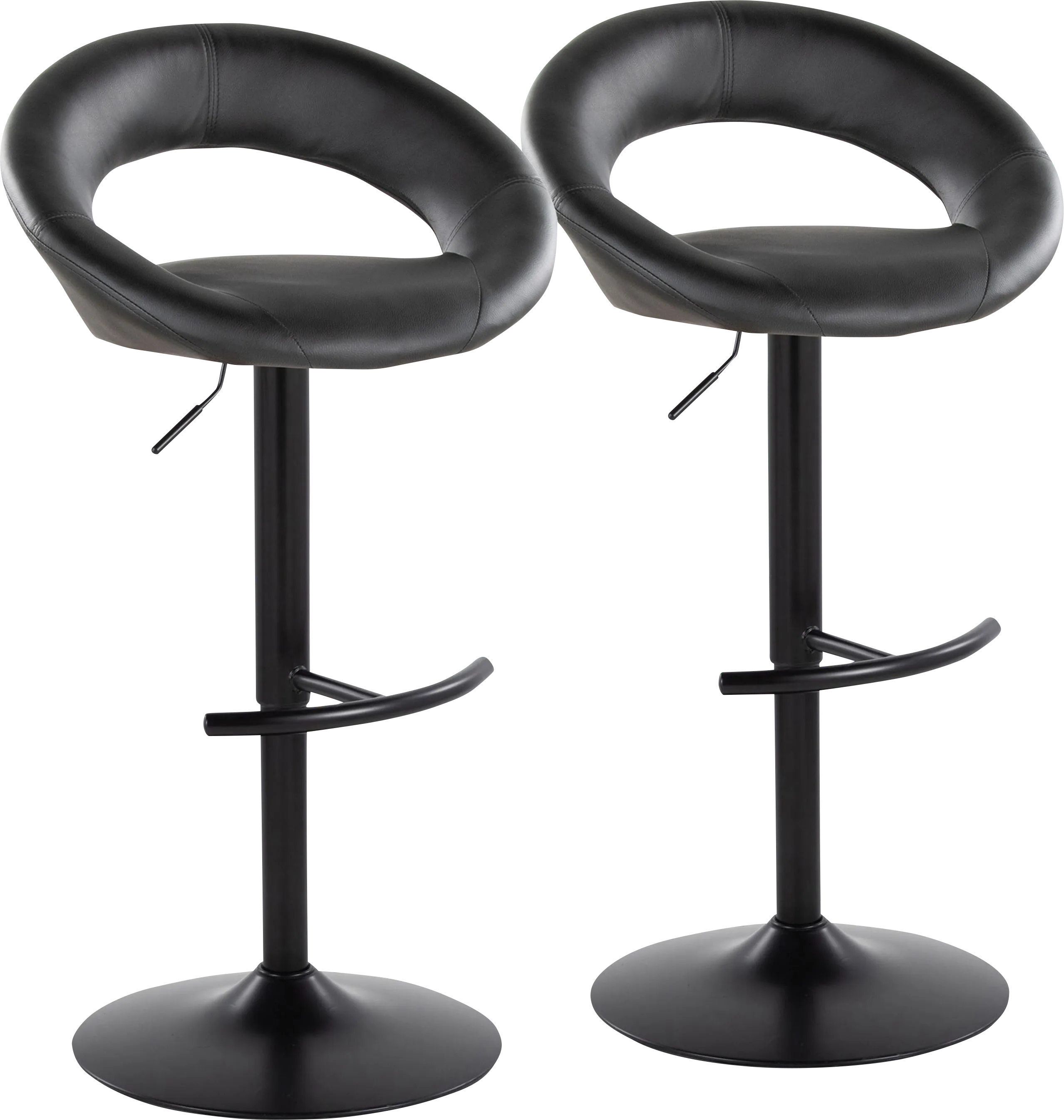 Shallowe II Black Adjustable Swivel Barstool, Set of 2