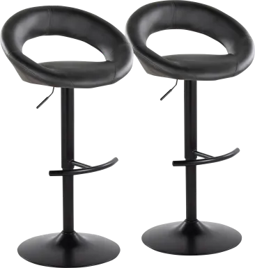 Shallowe II Black Adjustable Swivel Barstool, Set of 2