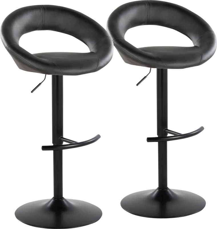 Shallowe II Black Adjustable Swivel Barstool, Set of 2