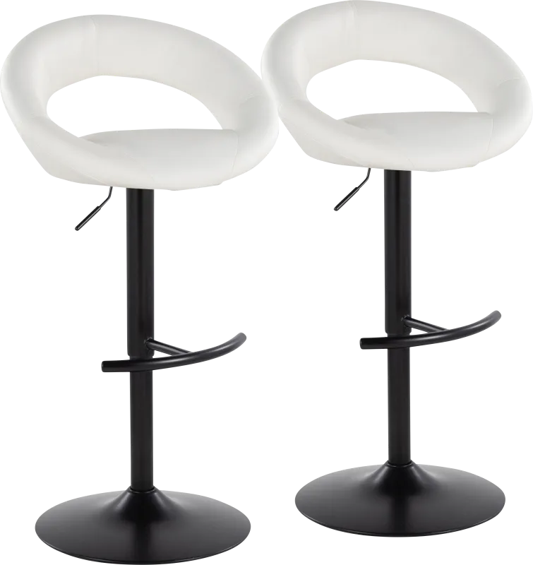 Shallowe II White Adjustable Swivel Barstool, Set of 2