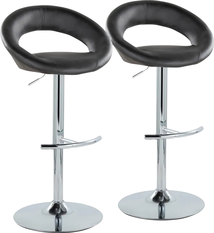 Shallowe III Black Adjustable Swivel Barstool, Set of 2