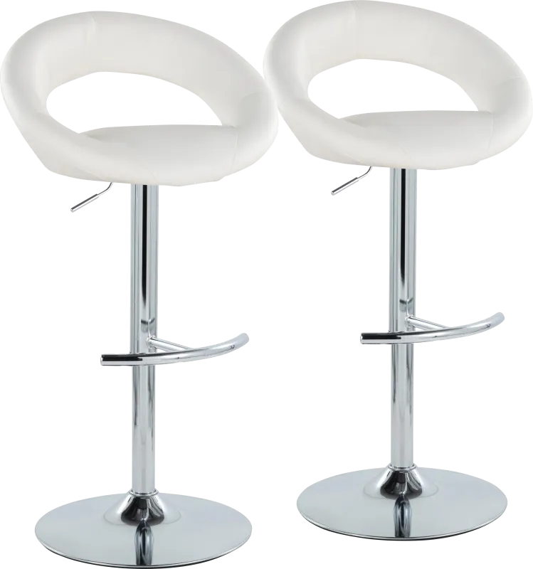 Shallowe III White Adjustable Swivel Barstool, Set of 2