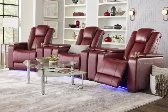 Maverick Red 5 Pc Dual Power Reclining Home Theater Sectional