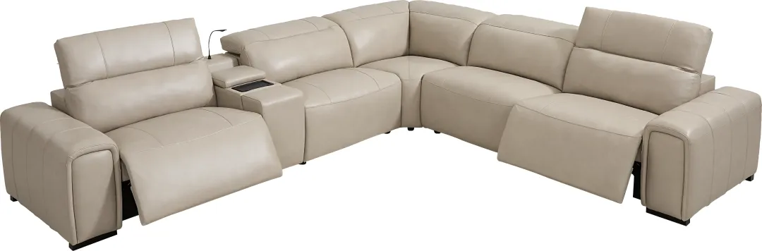 Huntington Ivory Leather 6 Pc Dual Power Reclining Sectional