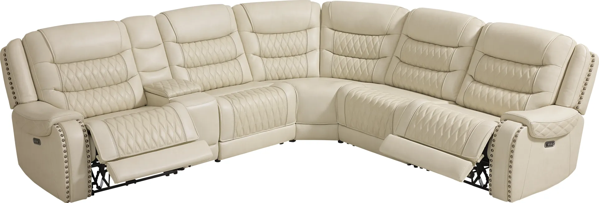 Marquee Cream Leather 6 Pc Triple Power Reclining Sectional - Image 2