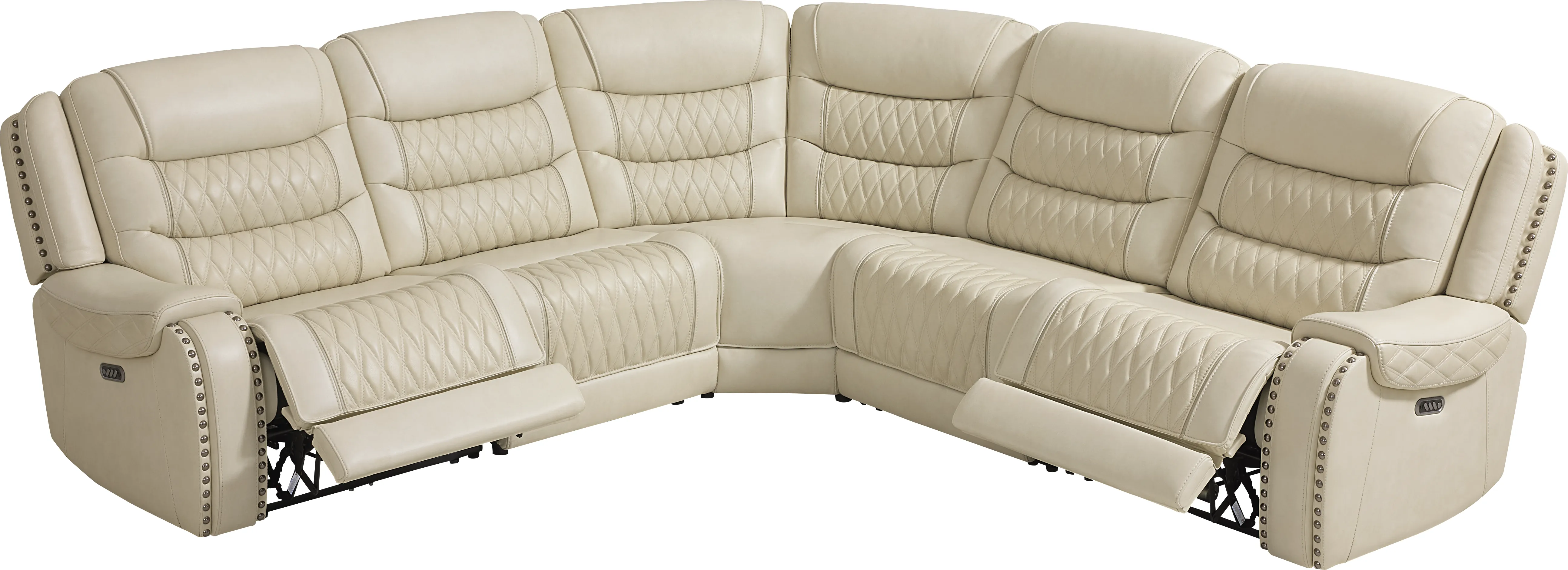 Marquee Cream Leather 8 Pc Triple Power Reclining Sectional Living Room - Thumbnail - Image 2