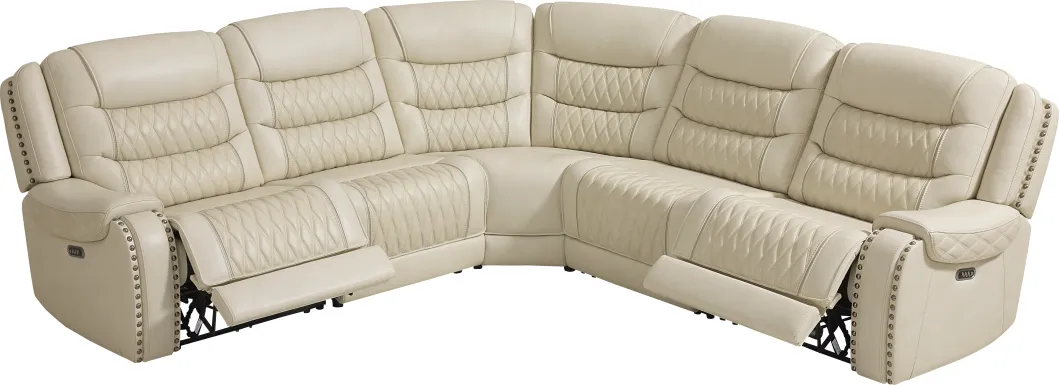 Marquee Cream Leather 5 Pc Triple Power Reclining Sectional