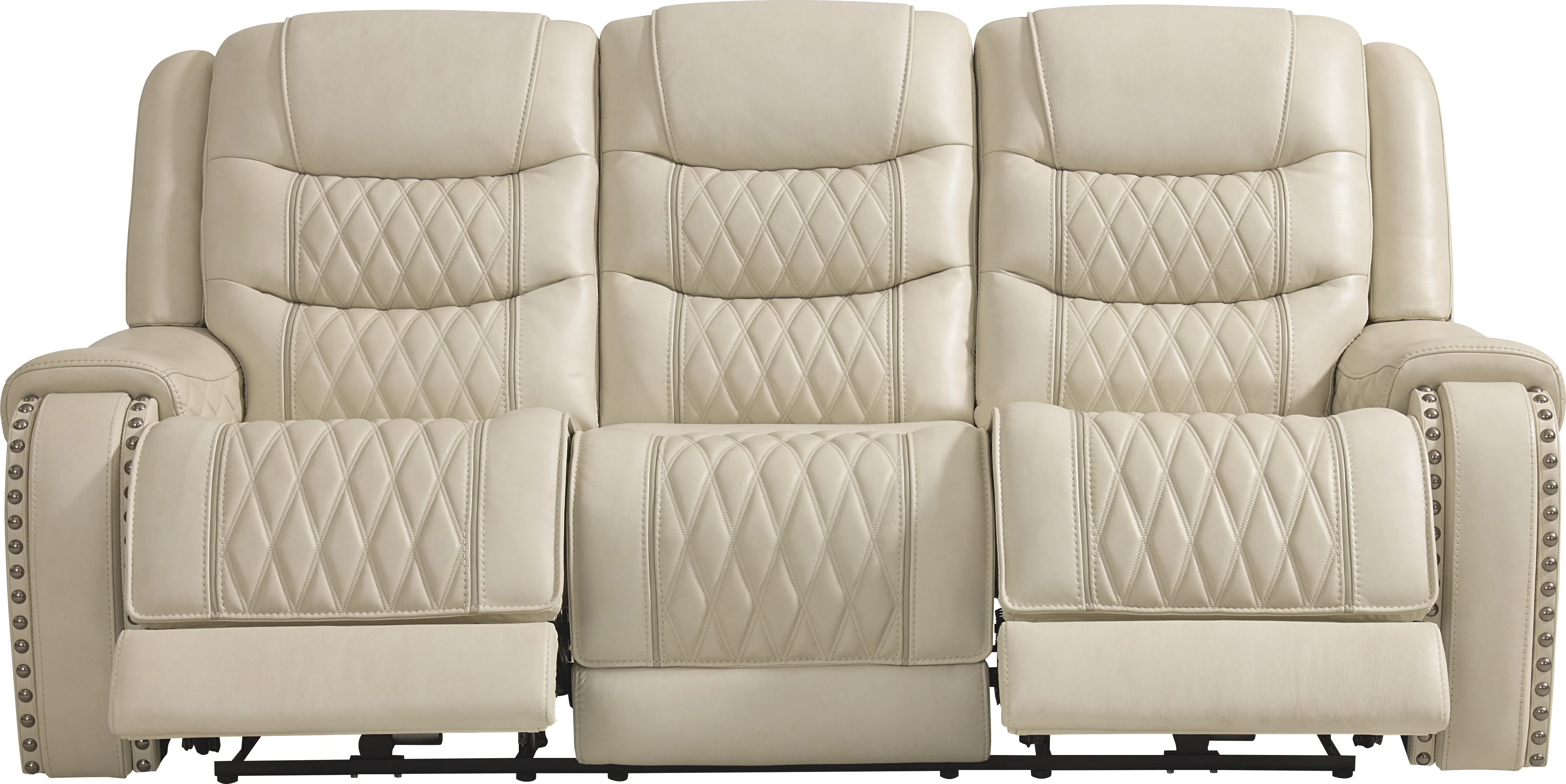 Marquee Cream Leather 3 Pc Triple Power Living Room with Reclining Loveseat - Thumbnail - Image 2