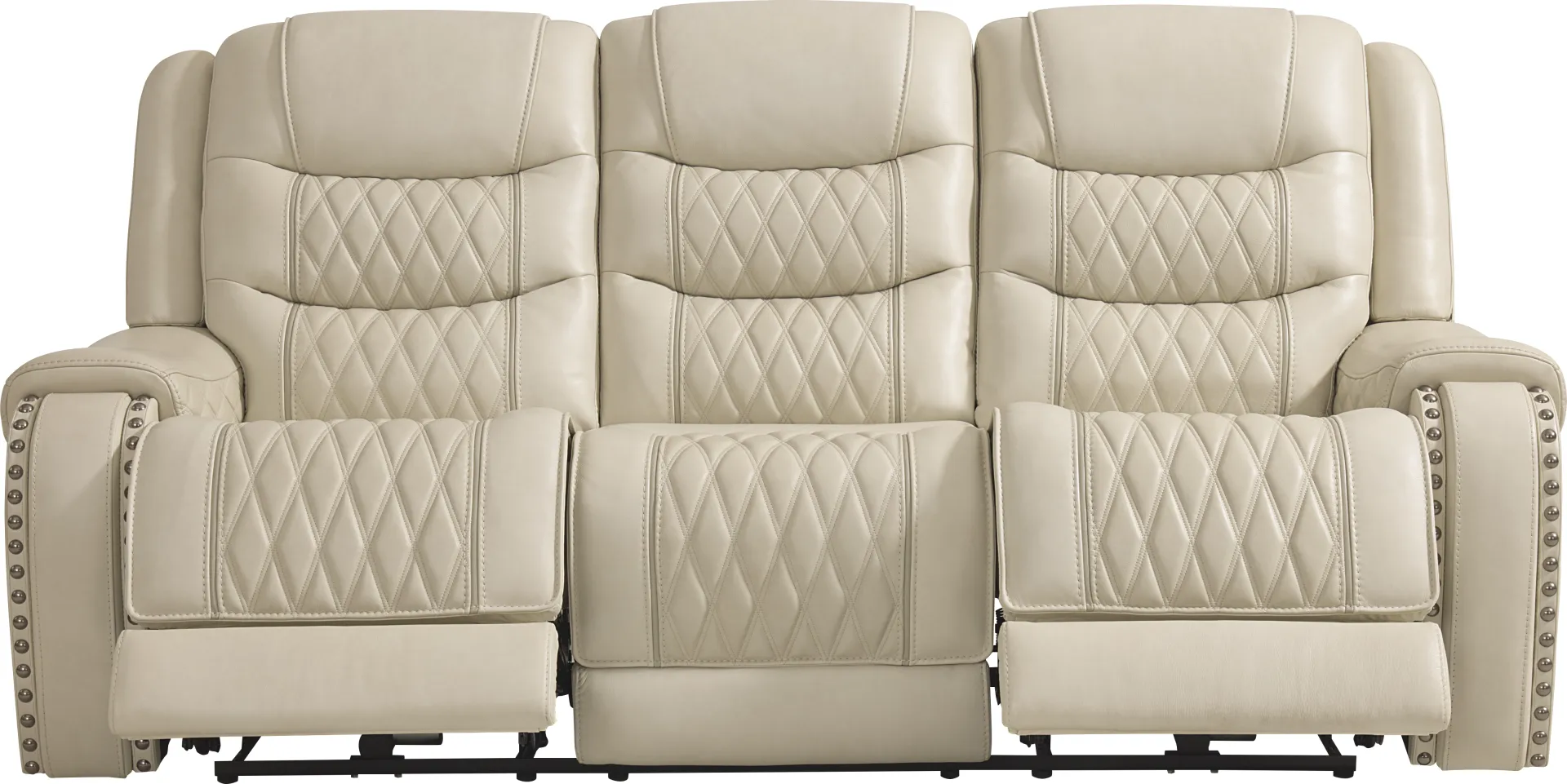 Marquee Cream Leather 3 Pc Triple Power Living Room with Reclining Loveseat - Image 2