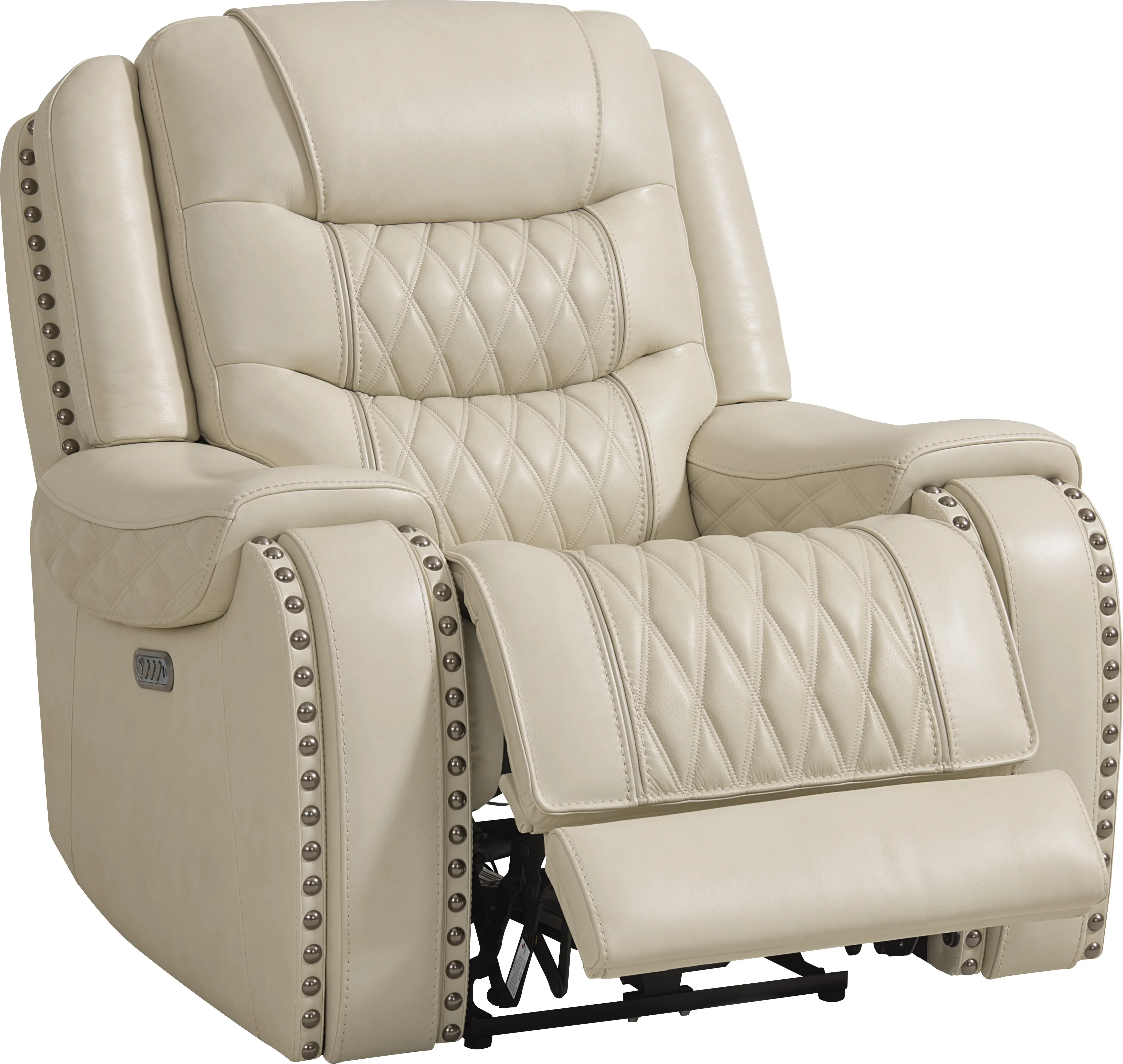 Marquee Cream Leather Triple Power Recliner - Thumbnail - Image 1