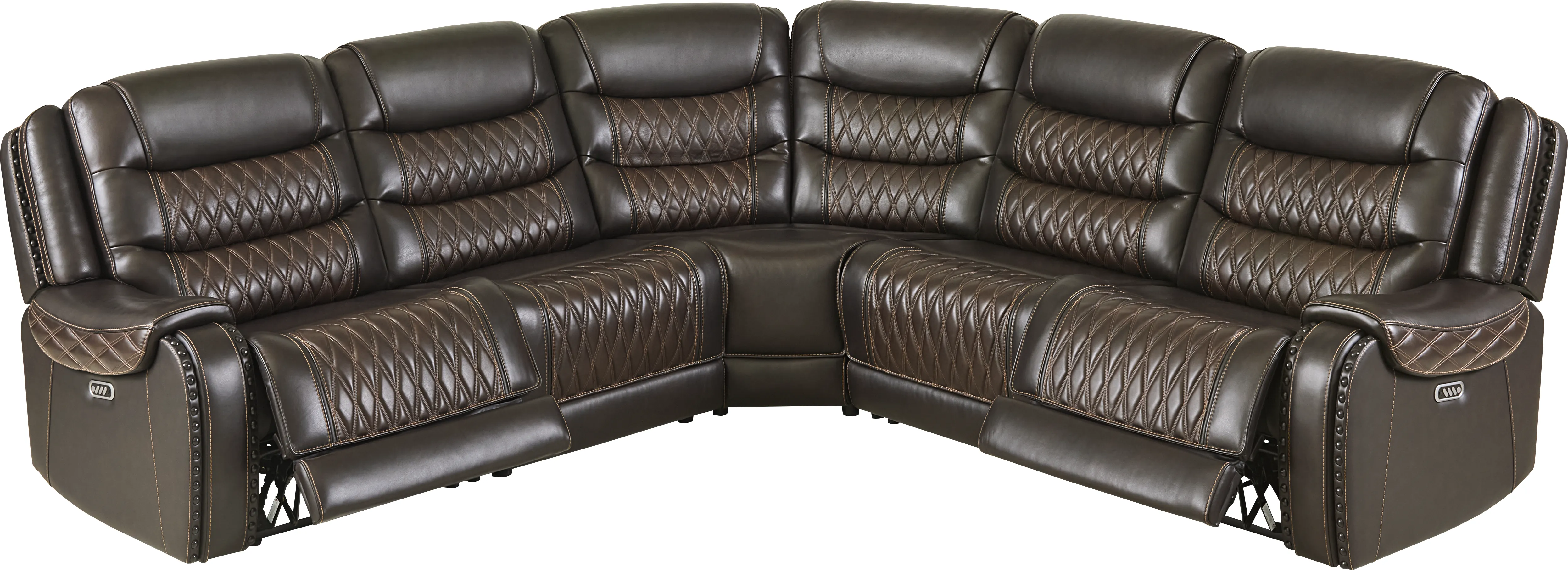 Marquee Brown Leather 5 Pc Triple Power Reclining Sectional - Thumbnail - Image 1