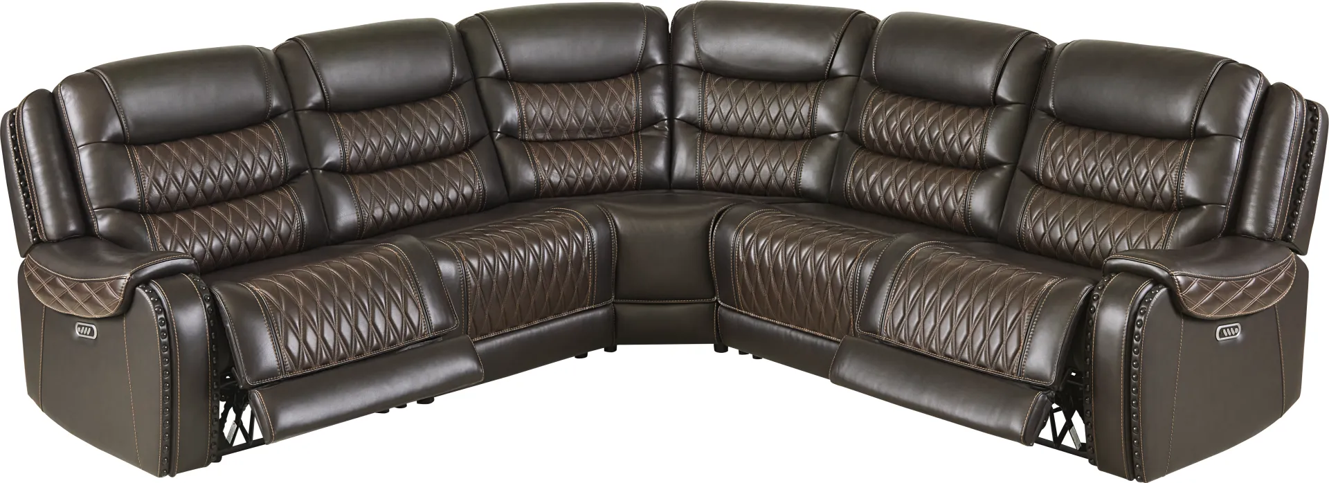 Marquee Brown Leather 5 Pc Triple Power Reclining Sectional - Image 2