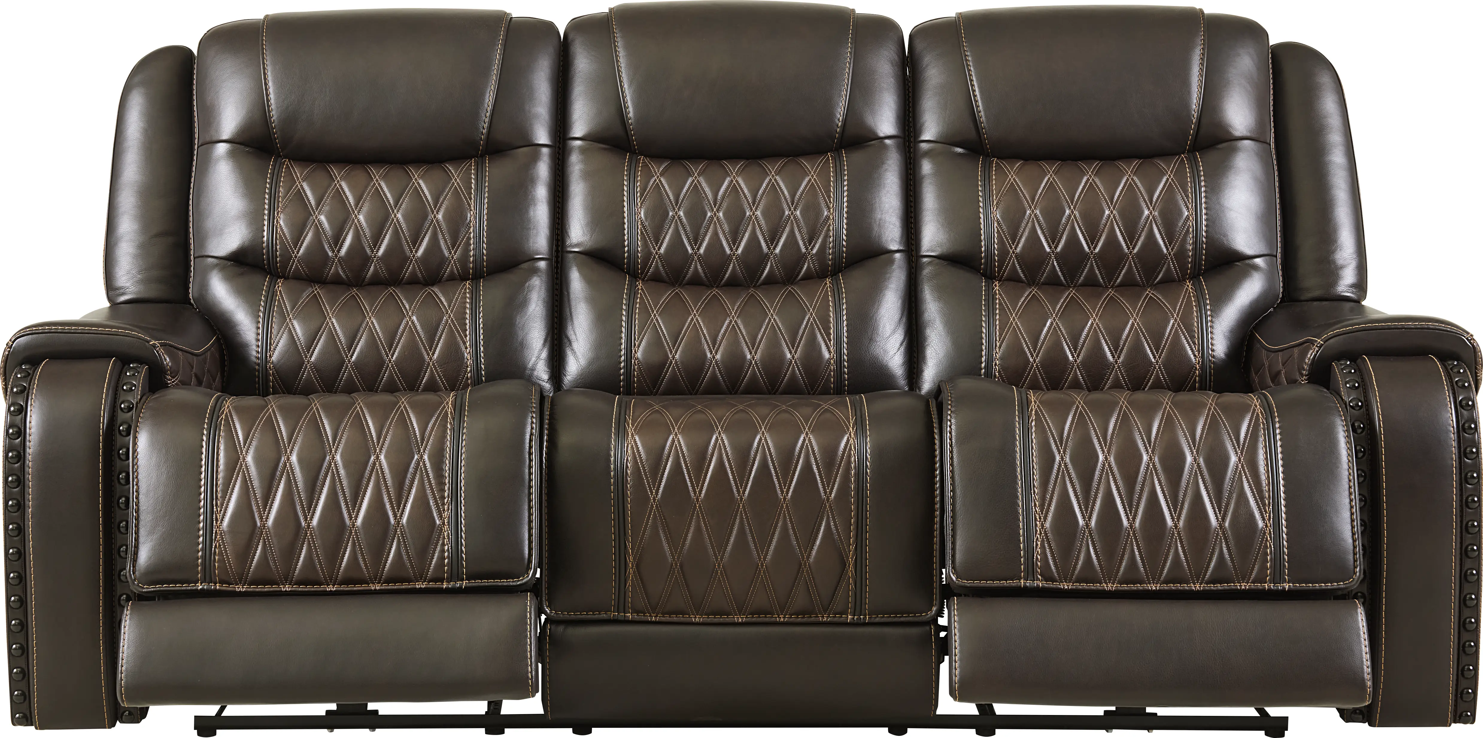 Marquee Brown 5 Pc Leather Triple Power Living Room with Reclining Loveseat - Thumbnail - Image 2