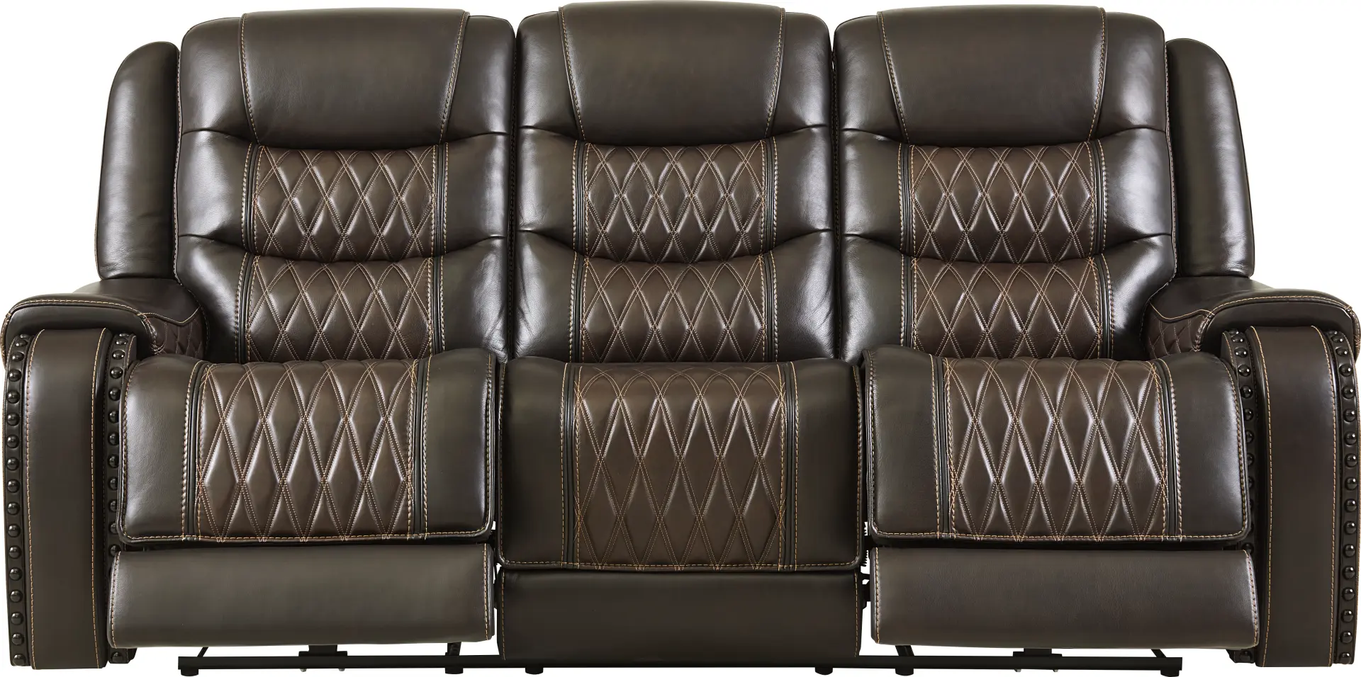 Marquee Brown Leather Triple Power Reclining Sofa
