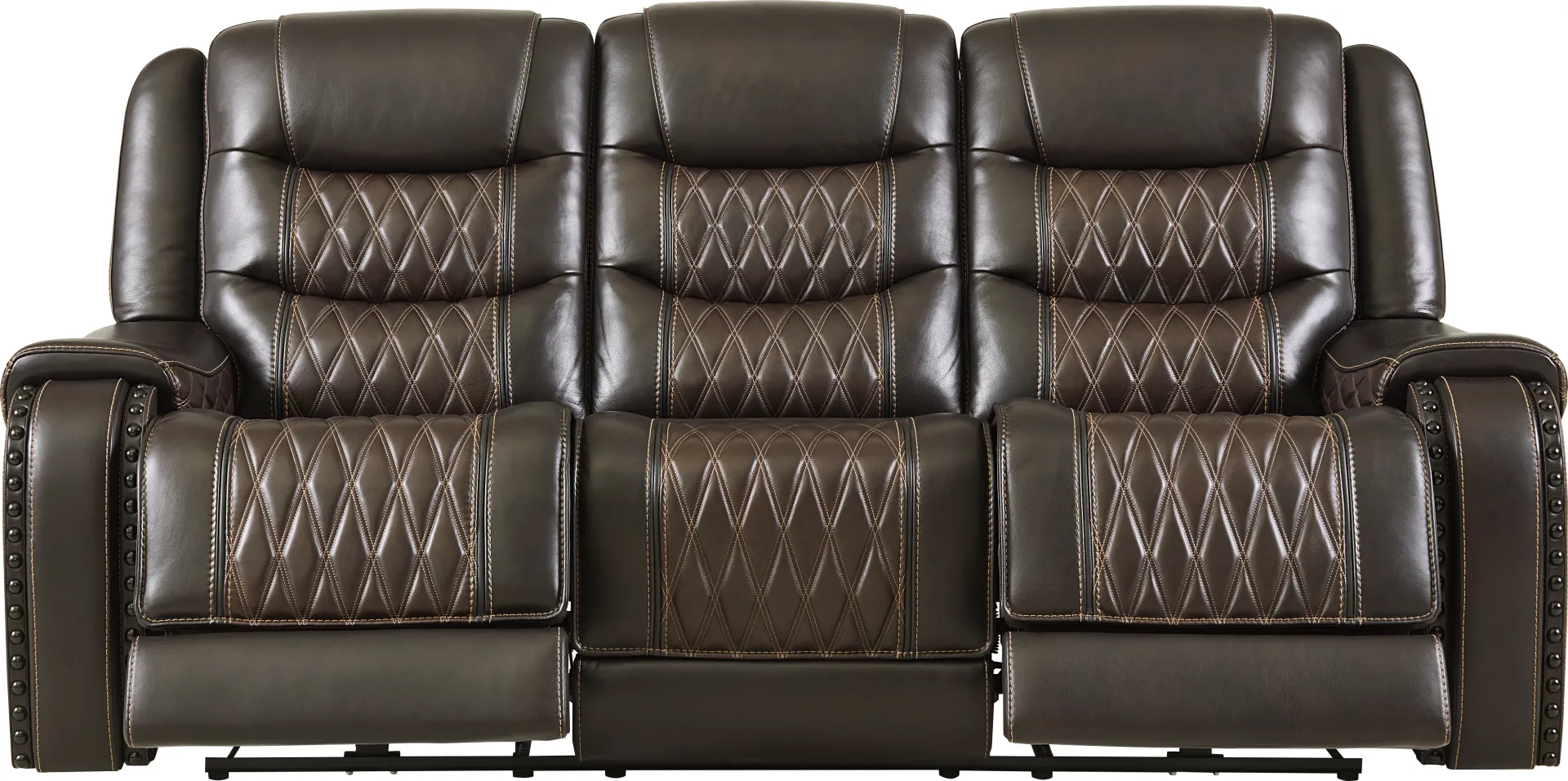 Marquee Brown 5 Pc Leather Triple Power Living Room with Reclining Loveseat - Image 2