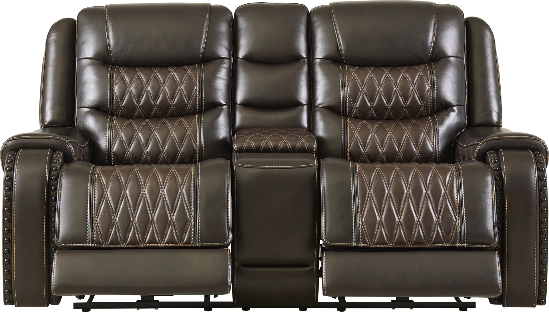 Marquee Brown Leather Triple Power Reclining Loveseat - Image 2