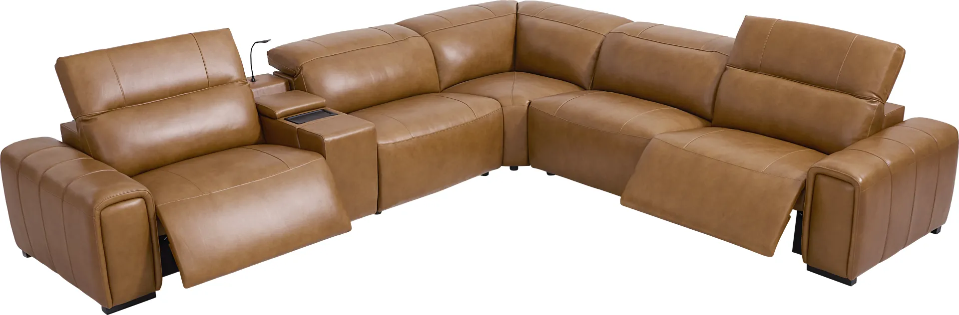Huntington Saddle Leather 6 Pc Dual Power Reclining Sectional - Image 1