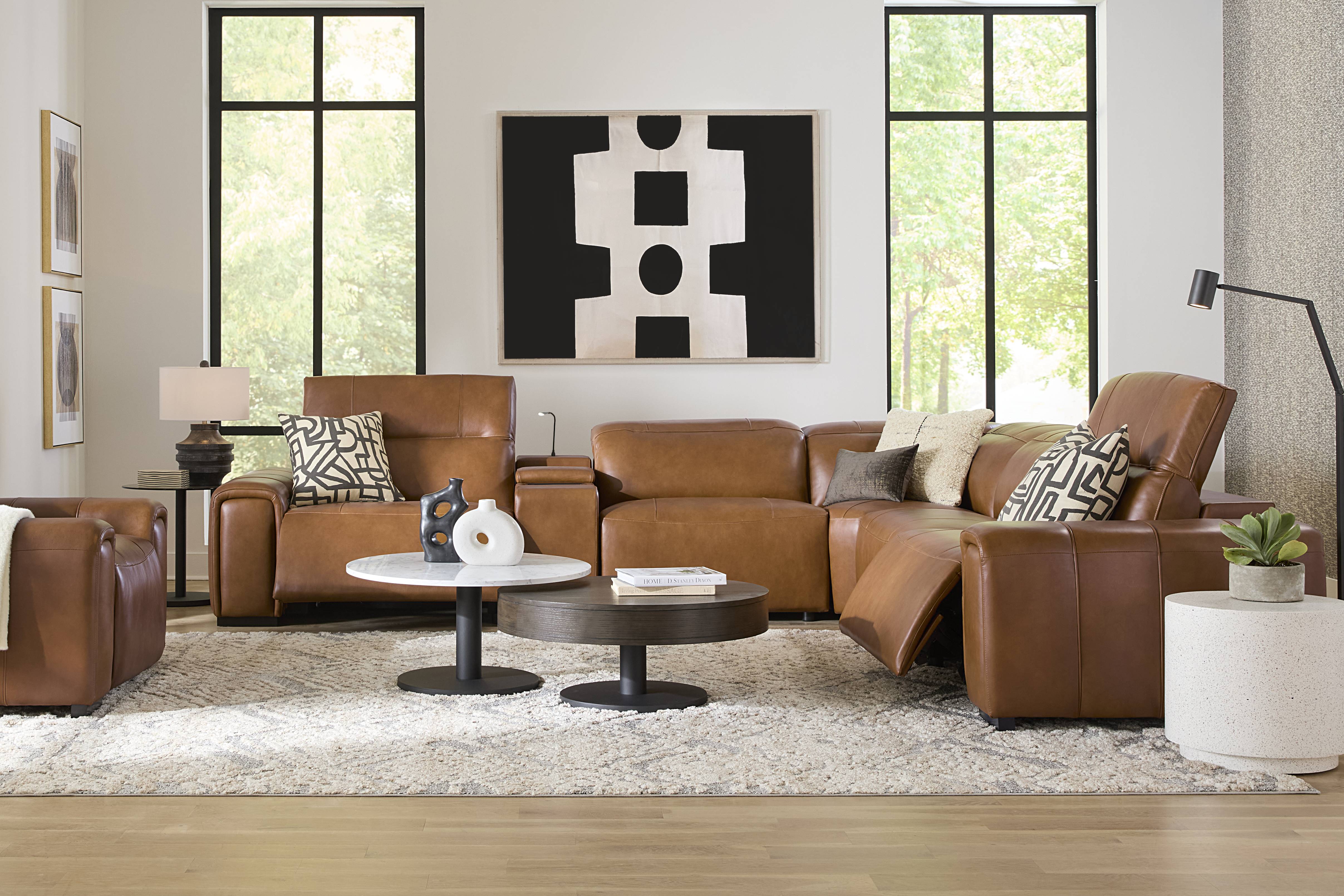 Huntington Saddle Leather 6 Pc Dual Power Reclining Sectional