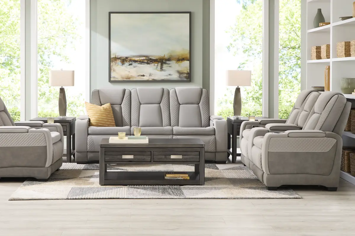 Donovan Park Gray Dual Power Reclining Console Loveseat