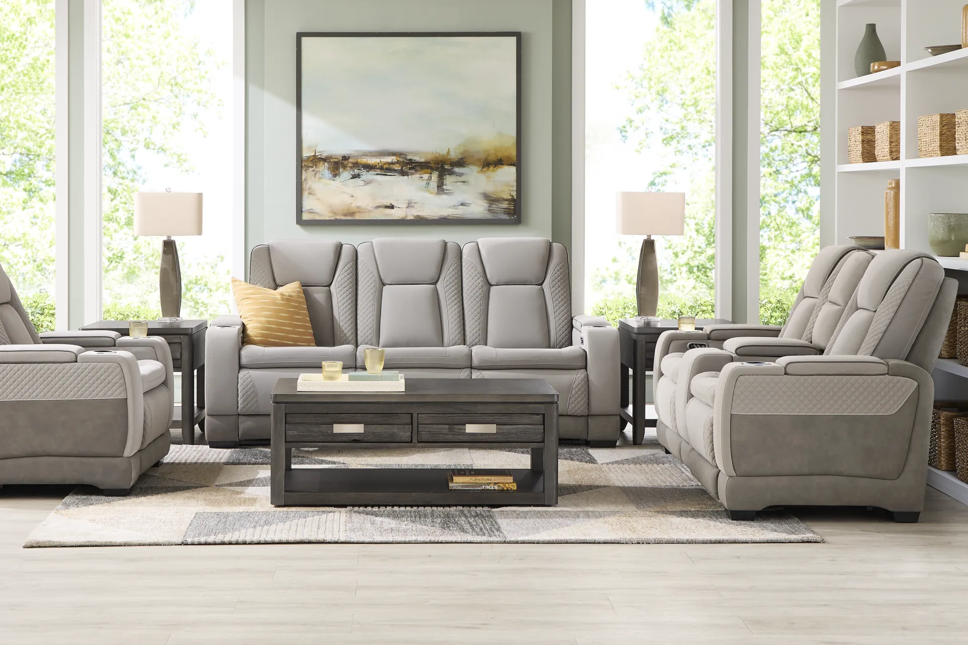 Donovan Park Gray Dual Power Reclining Console Loveseat - Image 2