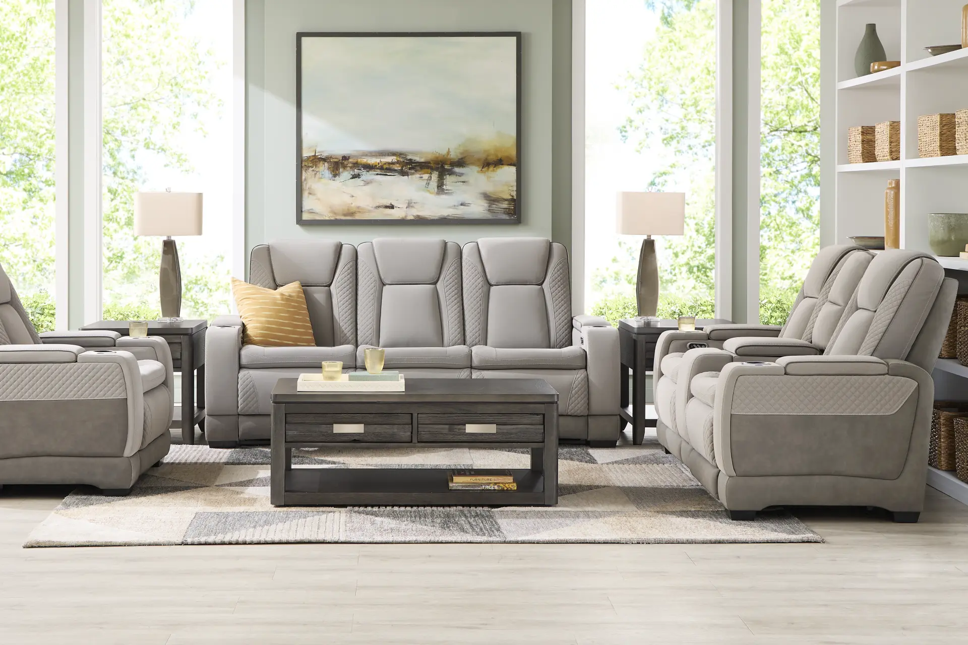 Donovan Park Gray 5 Pc Dual Power Reclining Living Room