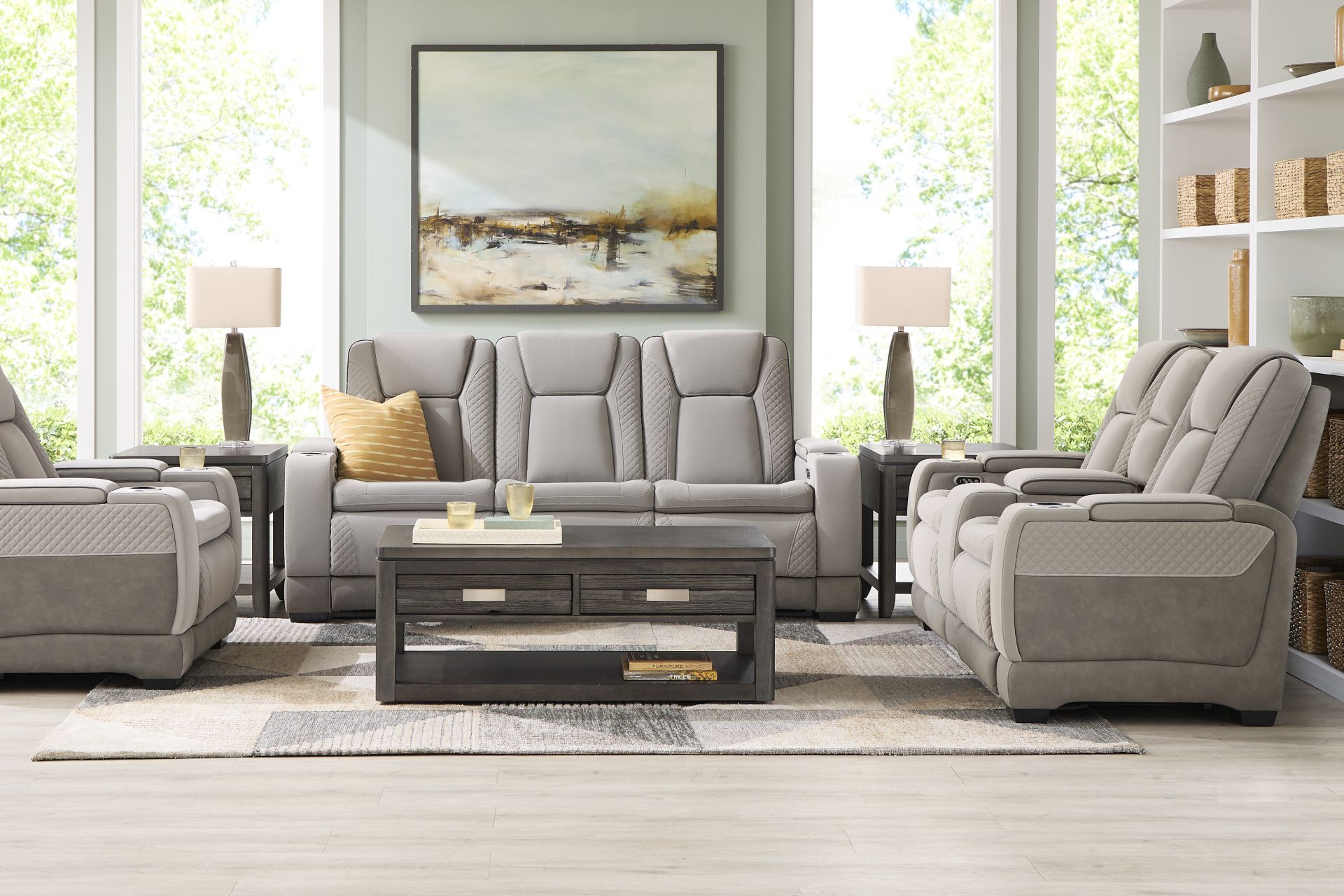 Donovan Park Gray 8 Pc Dual Power Reclining Living Room - Image 1