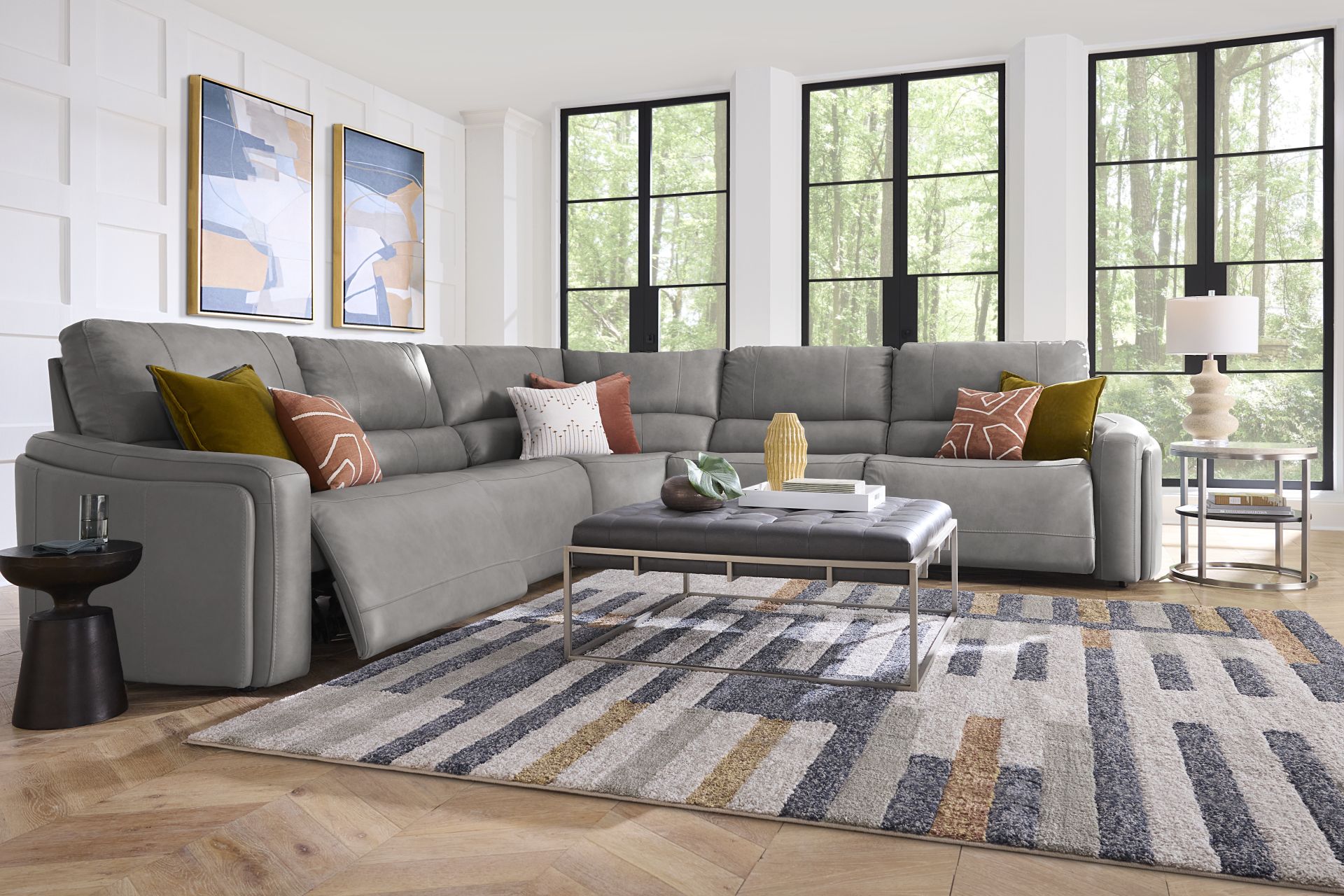 Cascade Way by Shaquille O'Neal Home Gray Leather 5 Pc Dual Power Reclining Sectional - Image 2