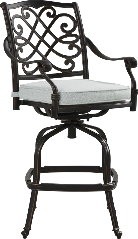 Carina Bronze Outdoor Swivel Barstool with Sky Cushion