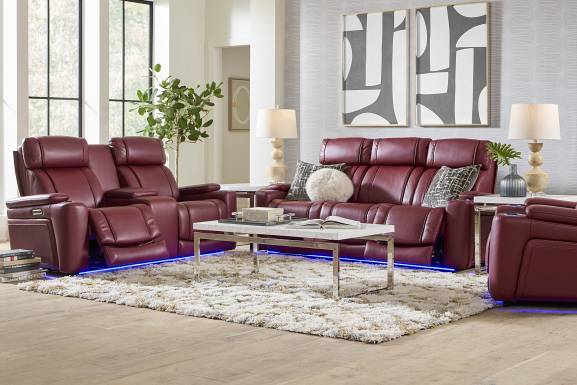 Haven Point Red Dual Power Reclining Console Loveseat