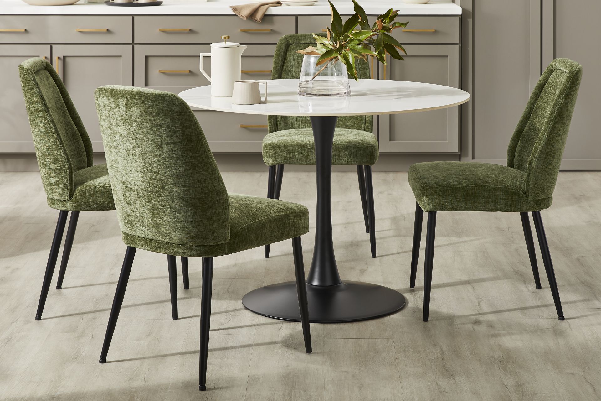 Grayhill White 5 Pc Dining Room with Sambuca Moss Chairs - Image 1