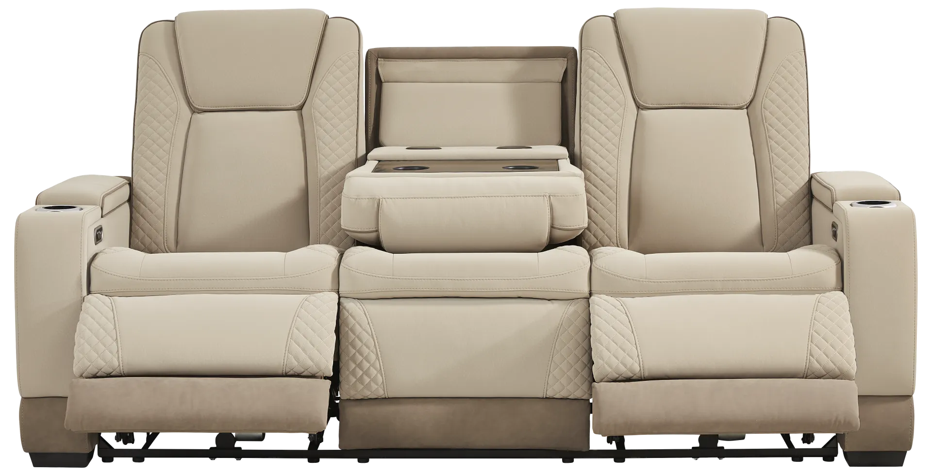 beige dual power reclining sofa