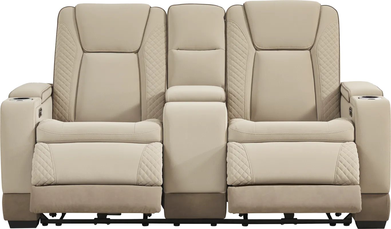 Donovan Park Beige Dual Power Reclining Console Loveseat