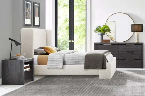 Easton Park Black 5 Pc Bedroom with Sydney White Queen Upholstered Bed