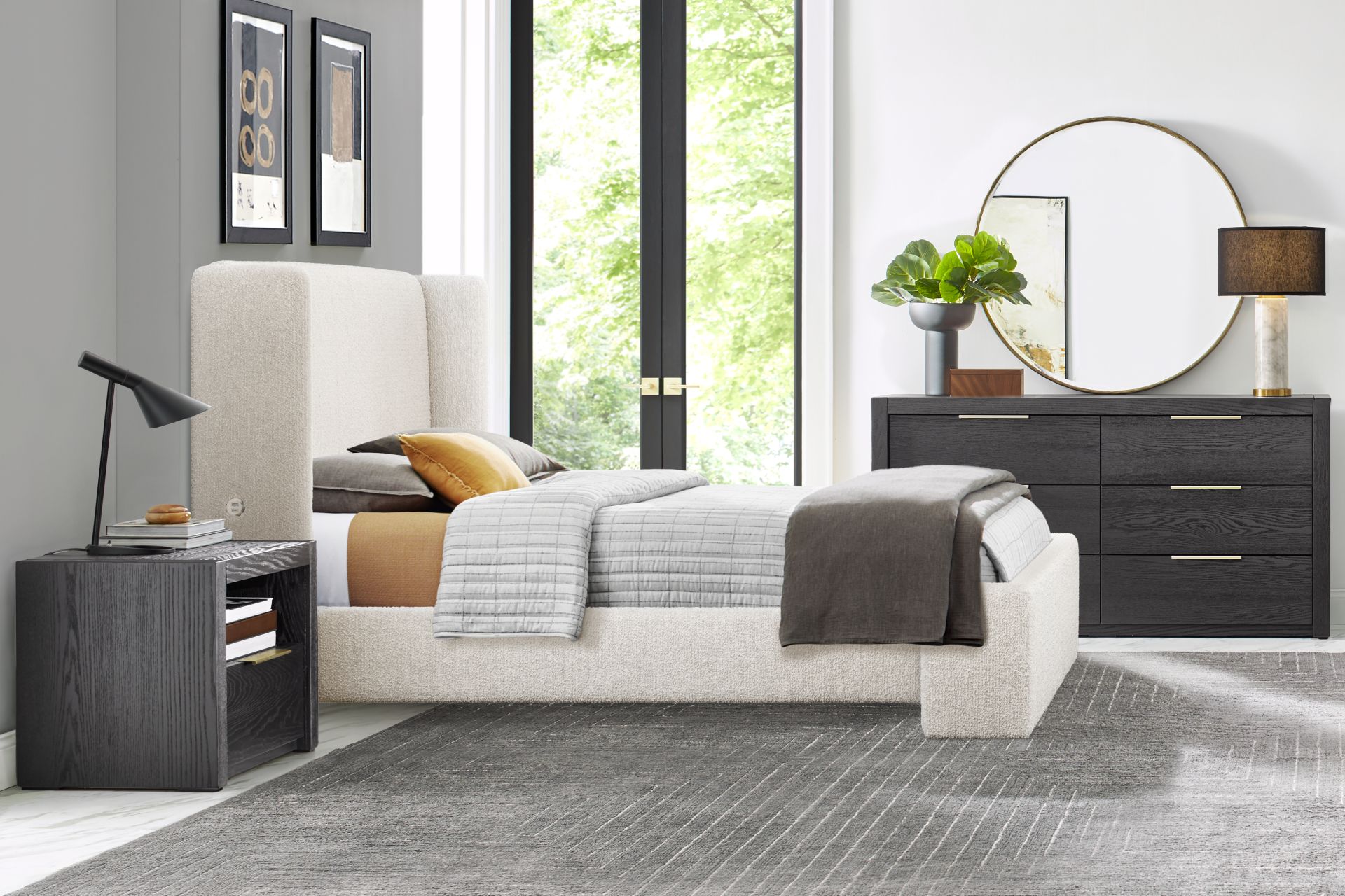 Easton Park Black 5 Pc Bedroom with Sydney White King Upholstered Bed - Image 1