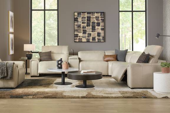 Huntington Ivory Leather 6 Pc Dual Power Reclining Sectional