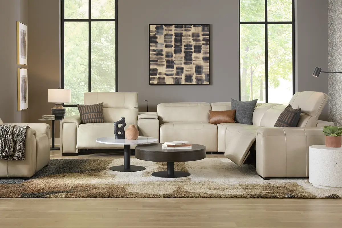 Huntington Ivory Leather 6 Pc Dual Power Reclining Sectional