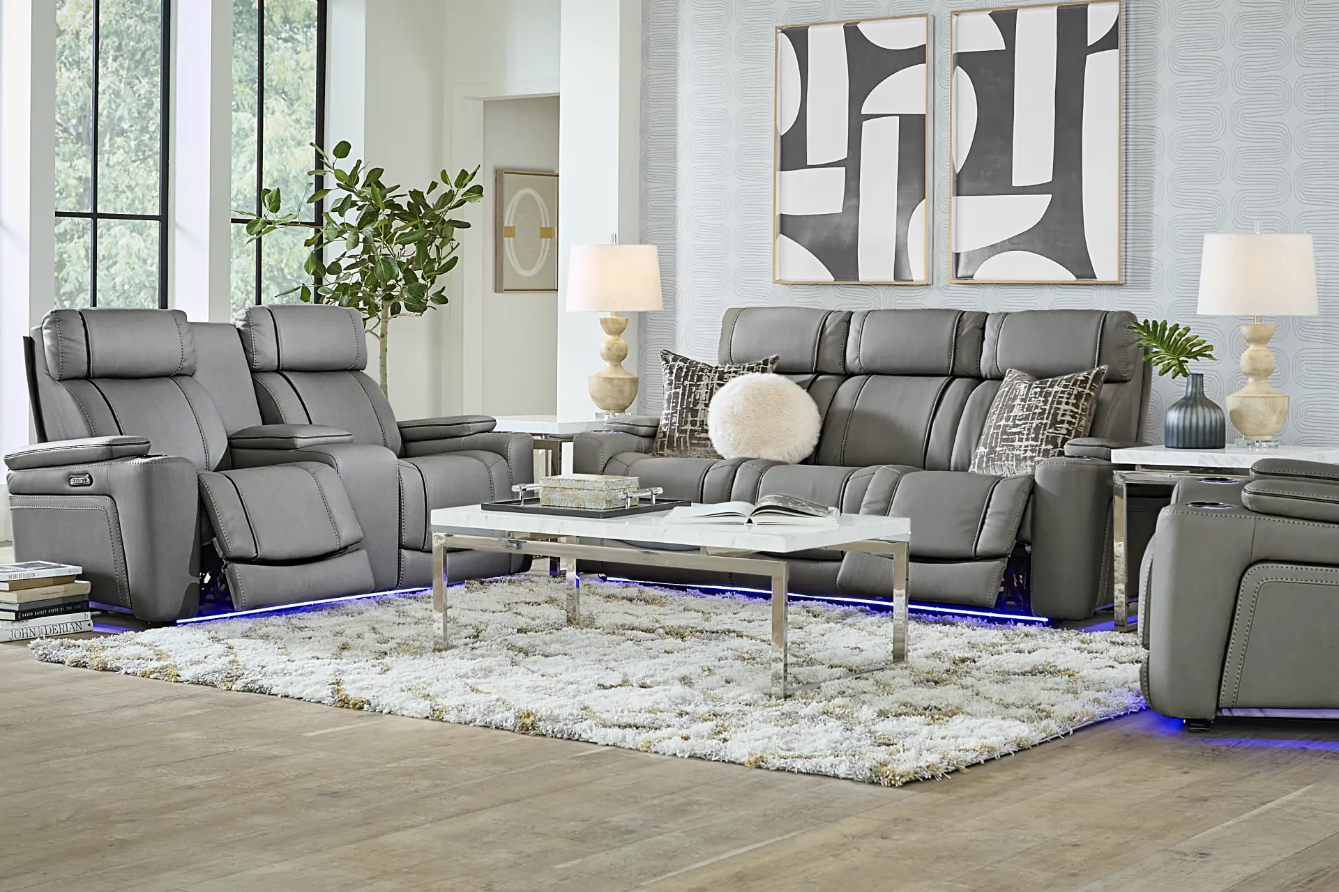 Haven Point Charcoal 8 Pc Dual Power Reclining Living Room