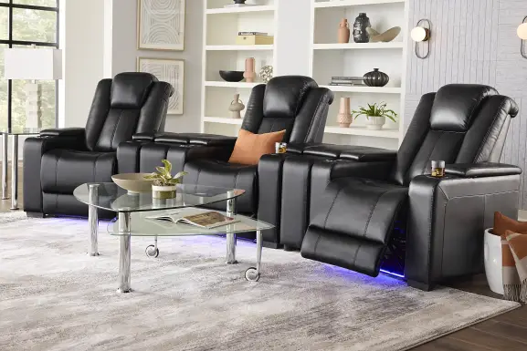 Maverick Black 5 Pc Dual Power Reclining Home Theater Sectional