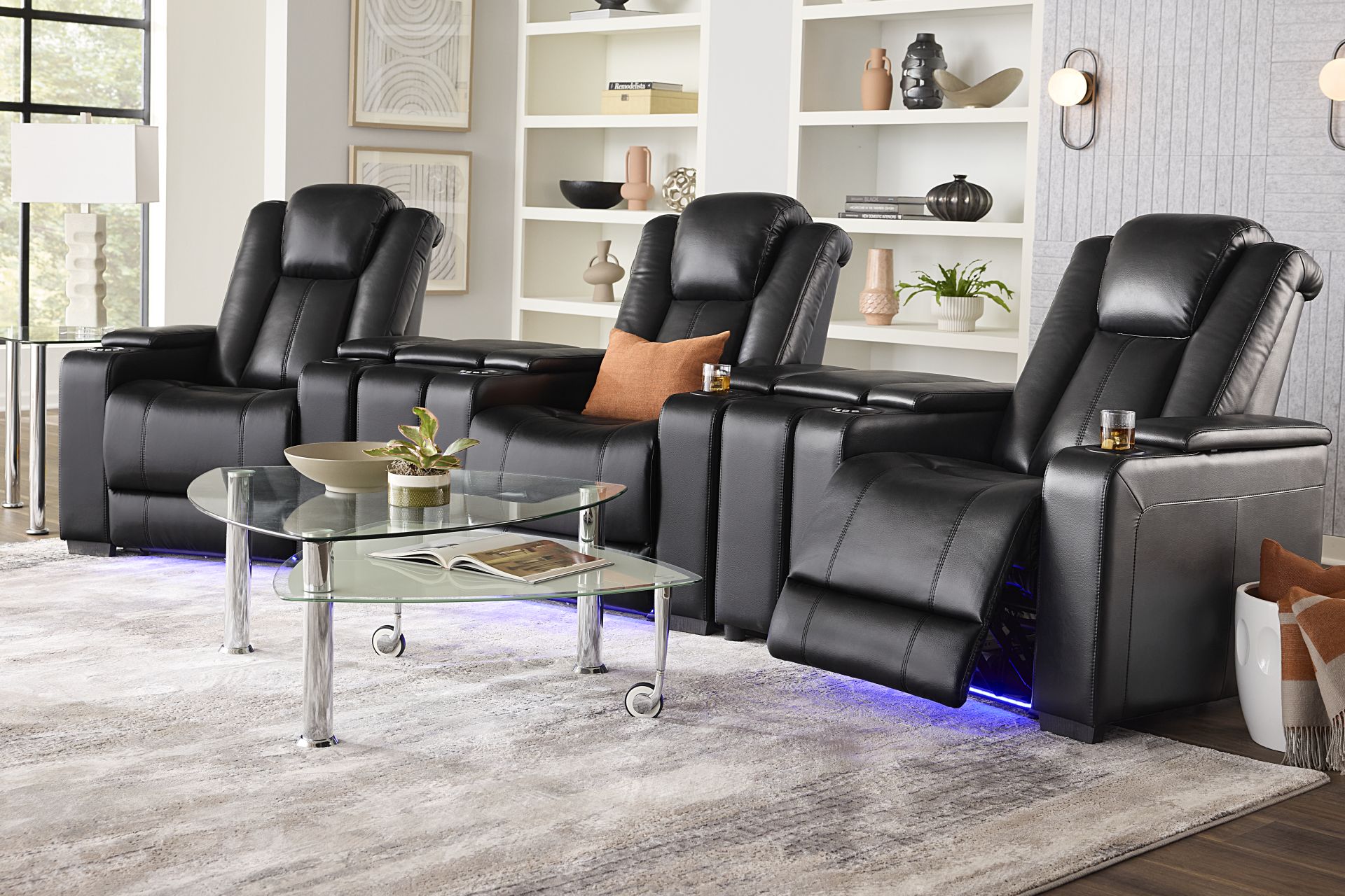 Maverick Black 5 Pc Dual Power Reclining Home Theater Sectional - Image 2