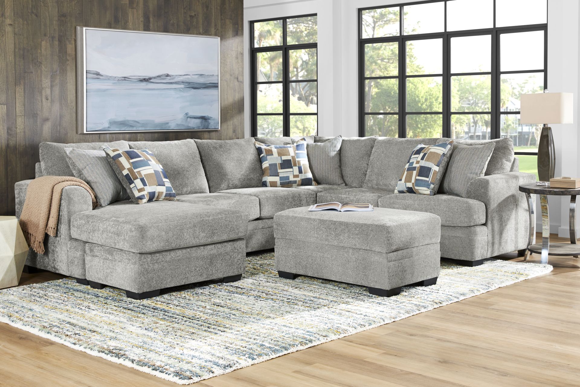 Copley Place Slate 3 Pc Gel Foam Sleeper Sectional Living Room - Image 1
