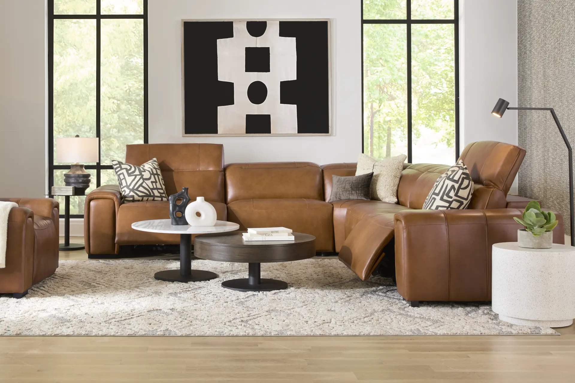Huntington Saddle Leather 5 Pc Dual Power Reclining Sectional
