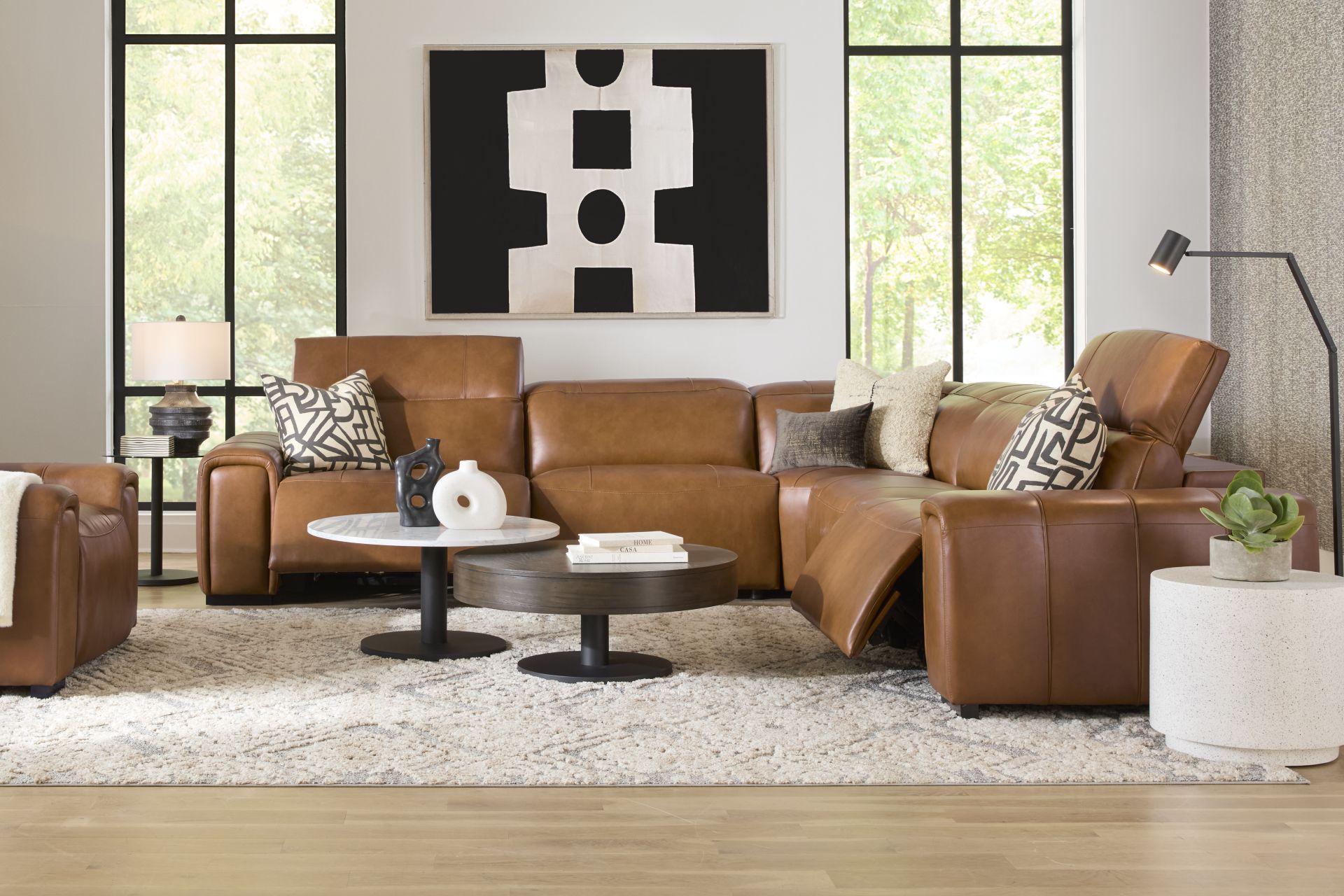 Huntington Saddle Leather 5 Pc Dual Power Reclining Sectional - Image 2