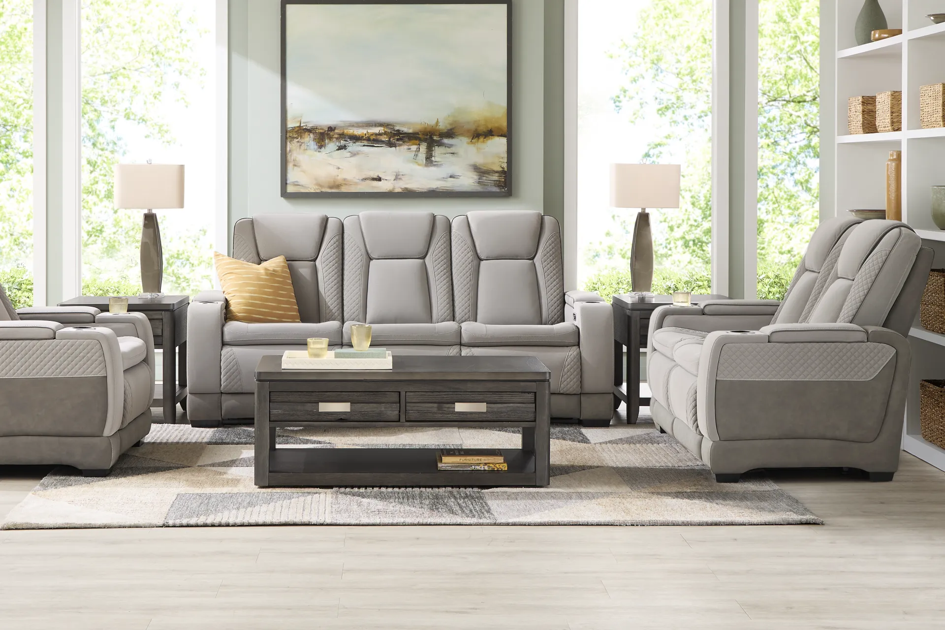 Donovan Park Gray Dual Power Reclining Sofa - Image 1