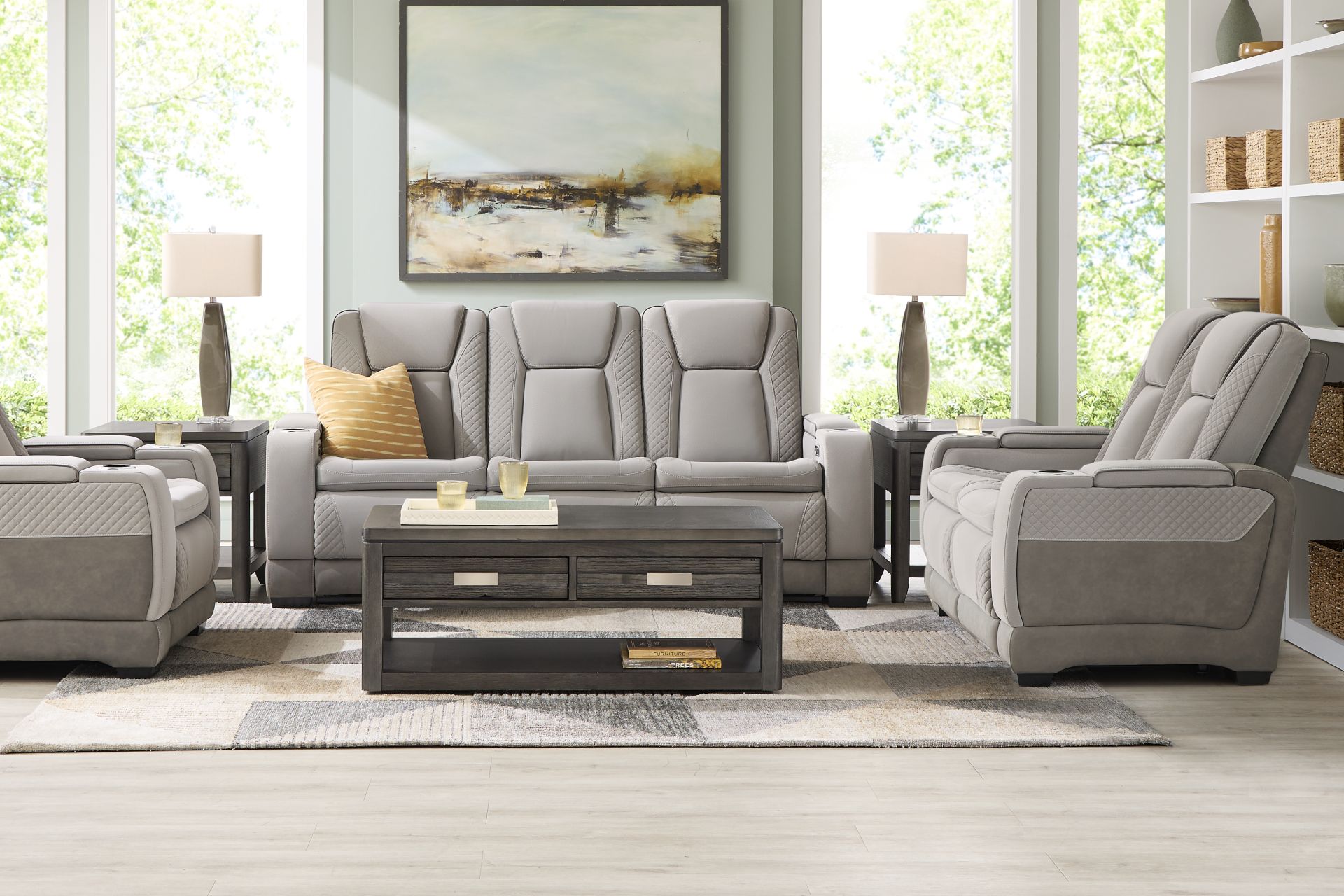 Donovan Park Gray Dual Power Reclining Sofa - Image 2