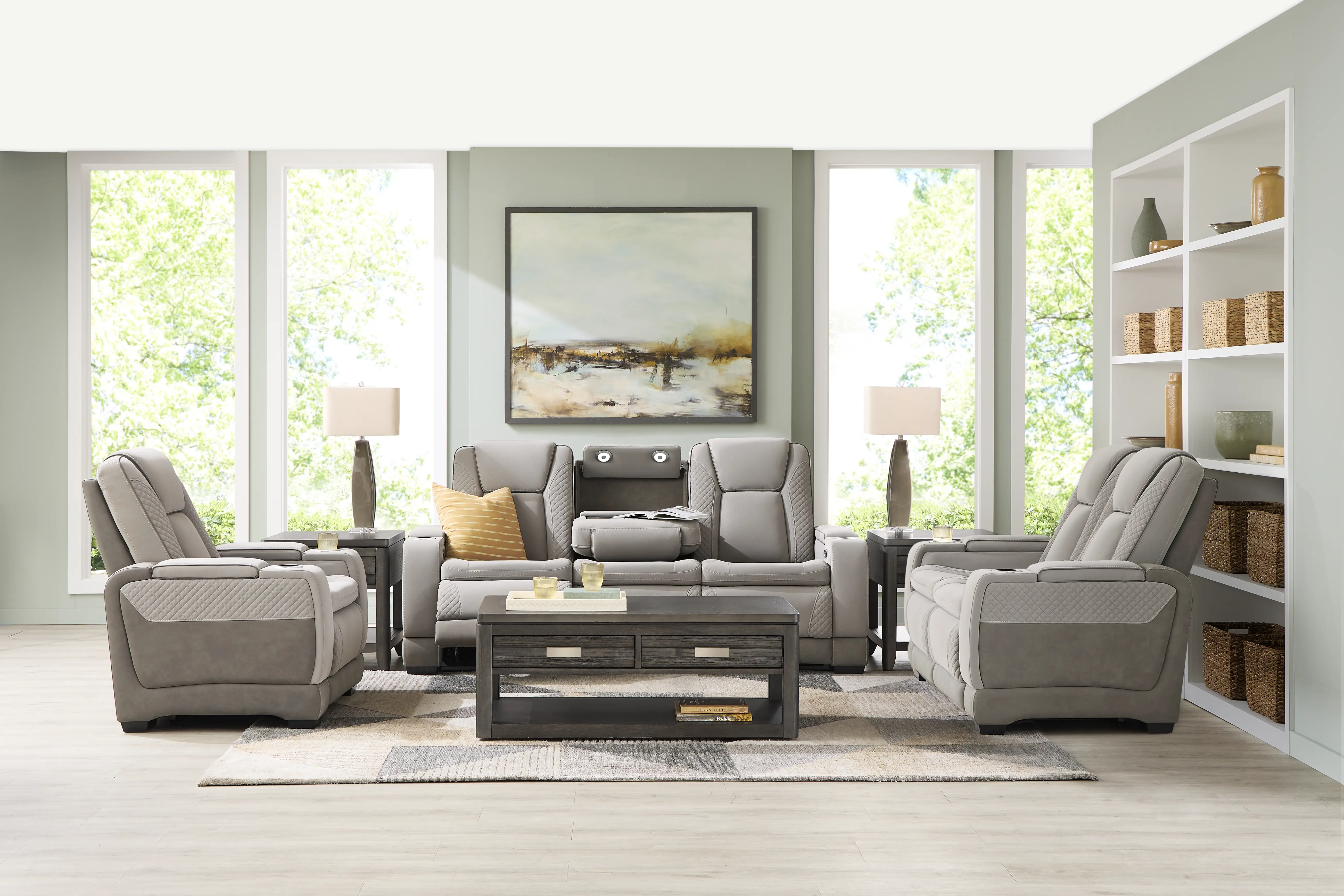 Donovan Park Gray 2 Pc Living Room with Dual Power Reclining Sofa - Thumbnail - Image 2