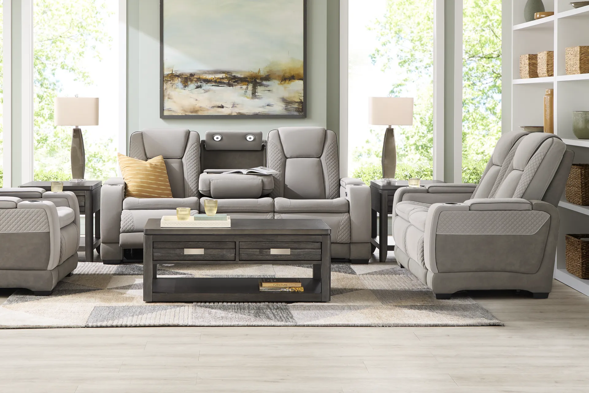 Donovan Park Gray 2 Pc Living Room with Dual Power Reclining Sofa - Image 14