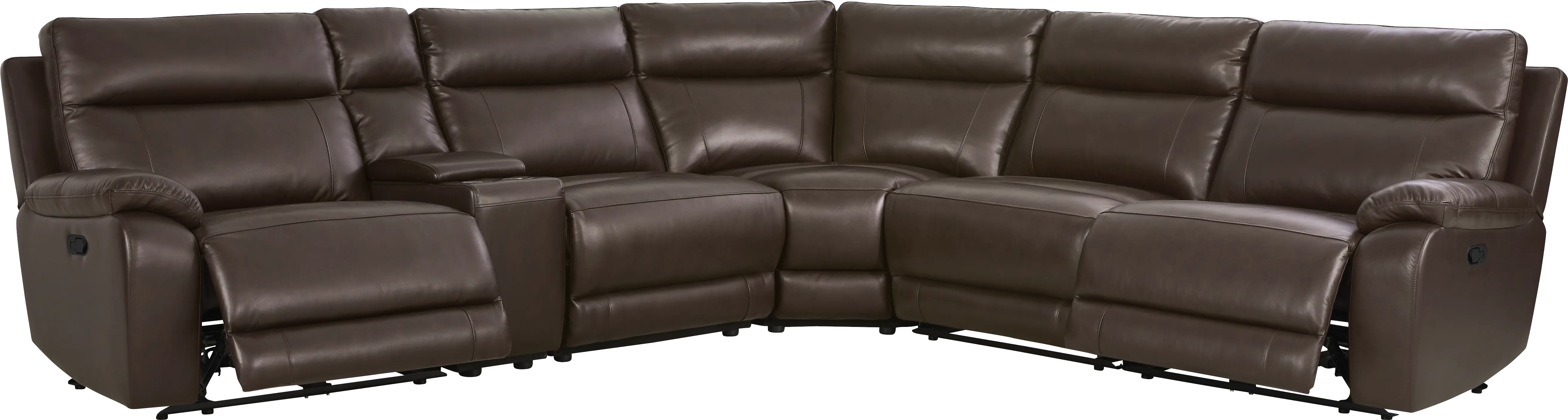 Delaney Point Brown Leather 6 Pc Reclining Sectional - Thumbnail - Image 1