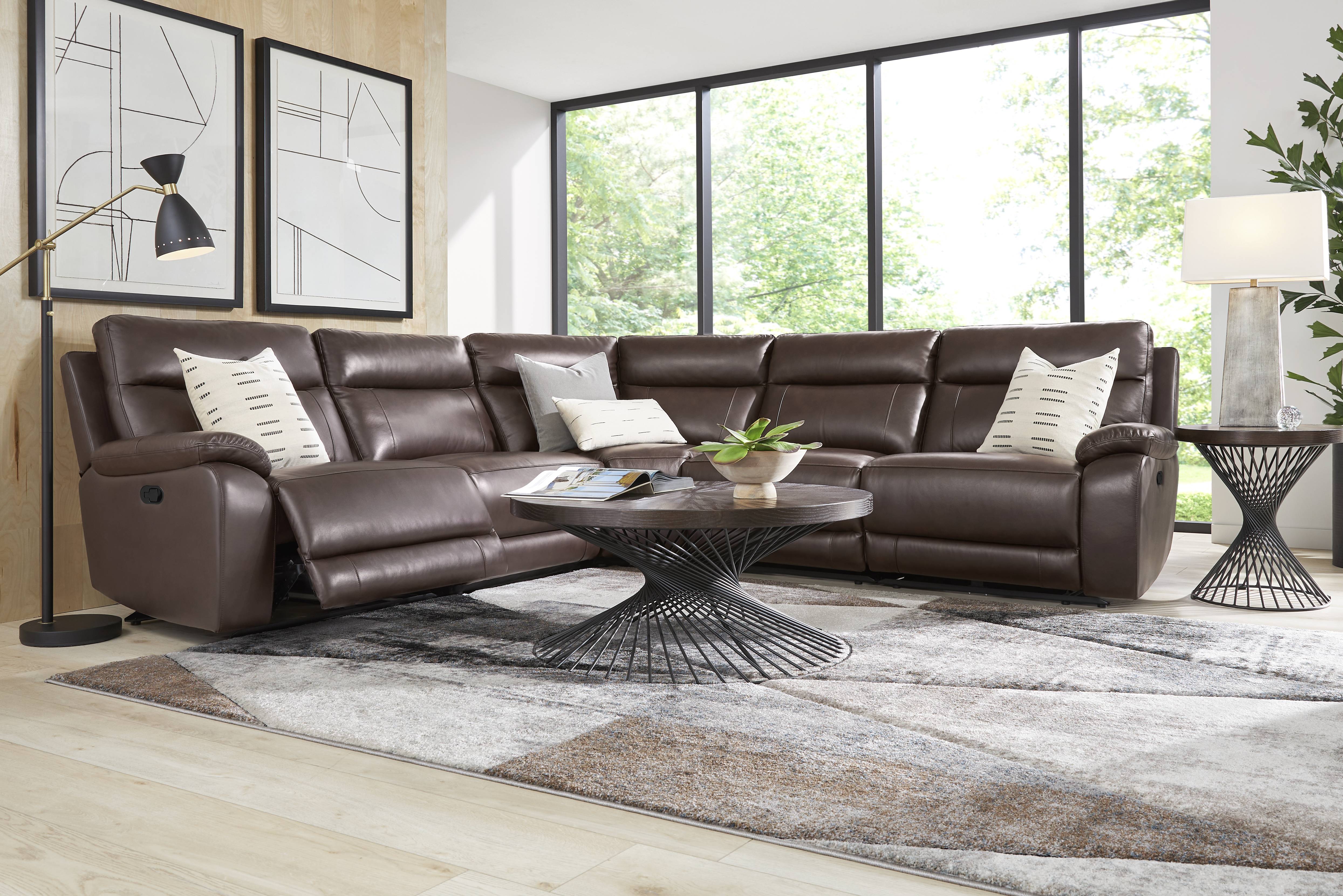 Delaney Point Brown Leather 5 Pc Reclining Sectional - Thumbnail - Image 2